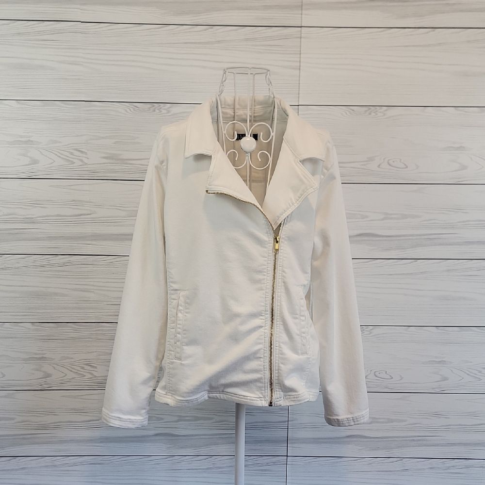 Iman Moto Jacket Soft Cotton Knit - Off White Womens Size S